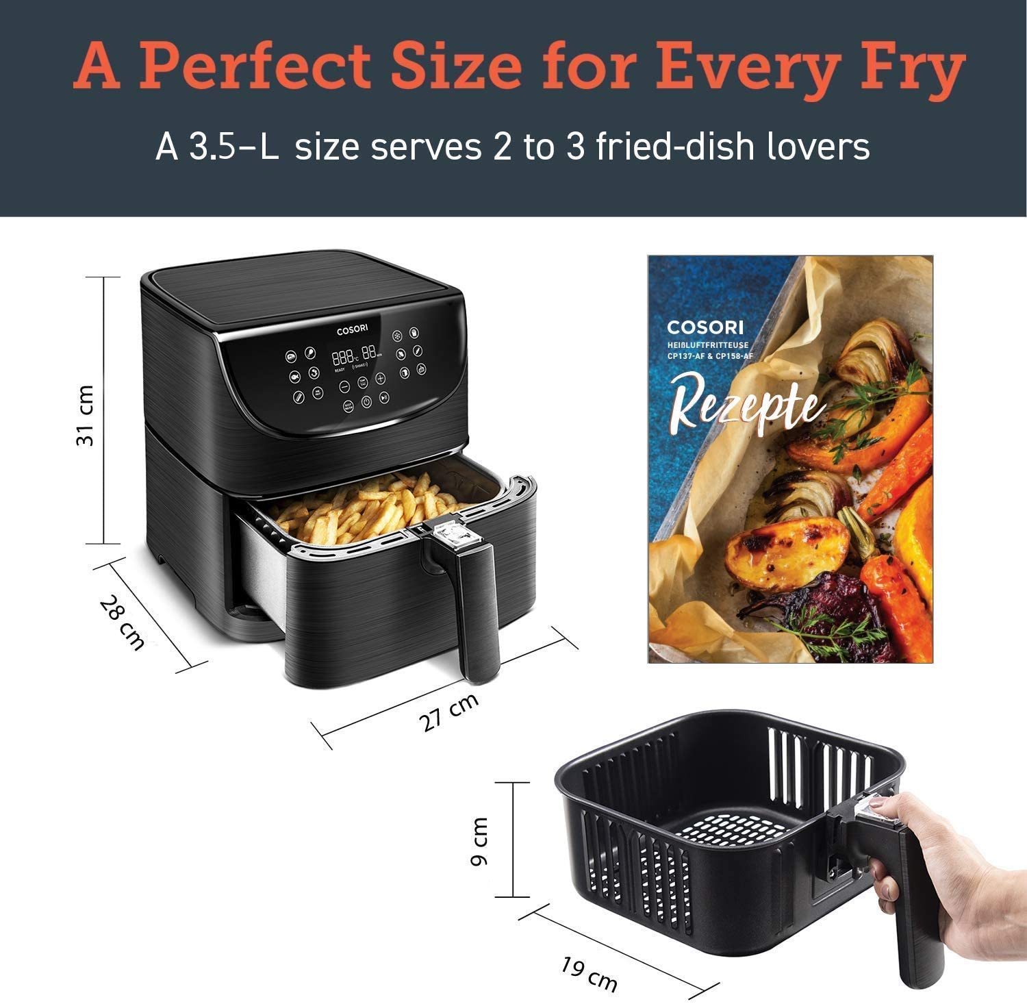 COSORI Air Fryer Oilless 3.5L, Chip Fryer Mini Oven 1500W with 11 Cooking  Presets, LED Digital Touchscreen, Preheat, Shake Remind, Timer and  Temperature Control, Nonstick Basket, 100 Recipes Book